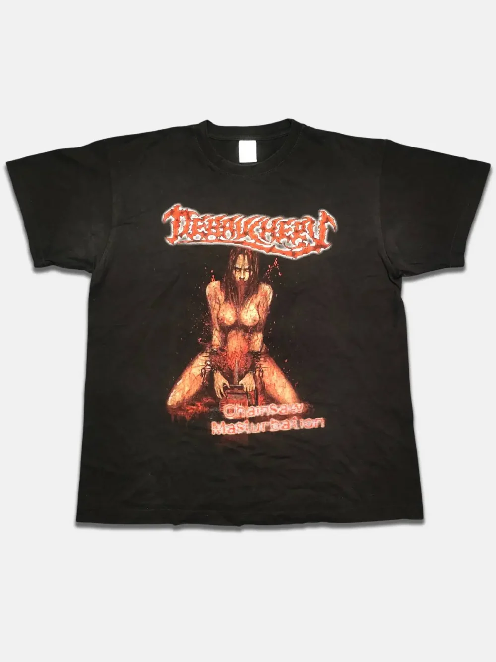 Vintage 2000s T-Shirt Debauchery Chainsaw Masturbation (L)