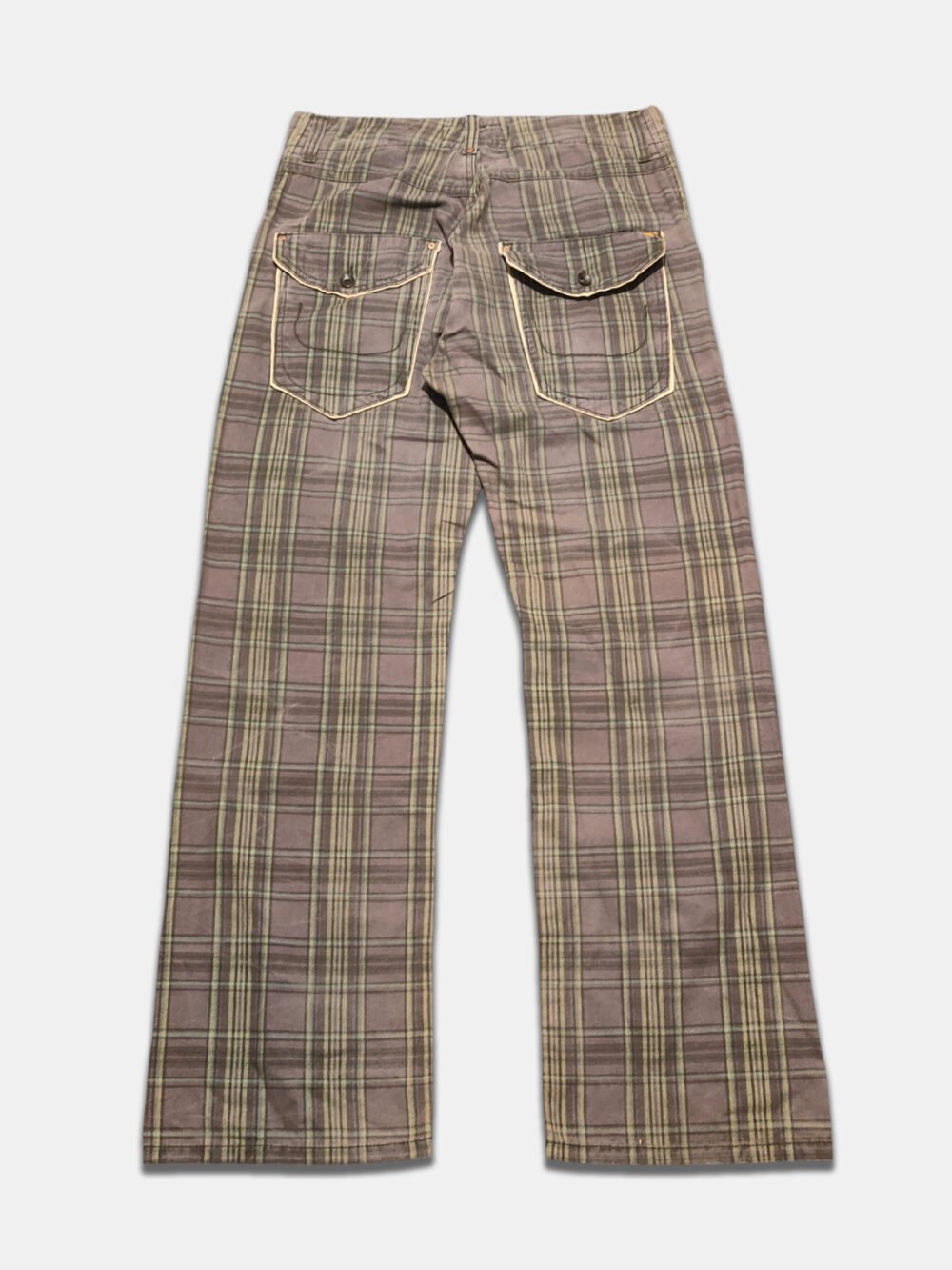 Vintage 2000s Checked Pants O'Neill Brown Army Green Regular Fit (W34)