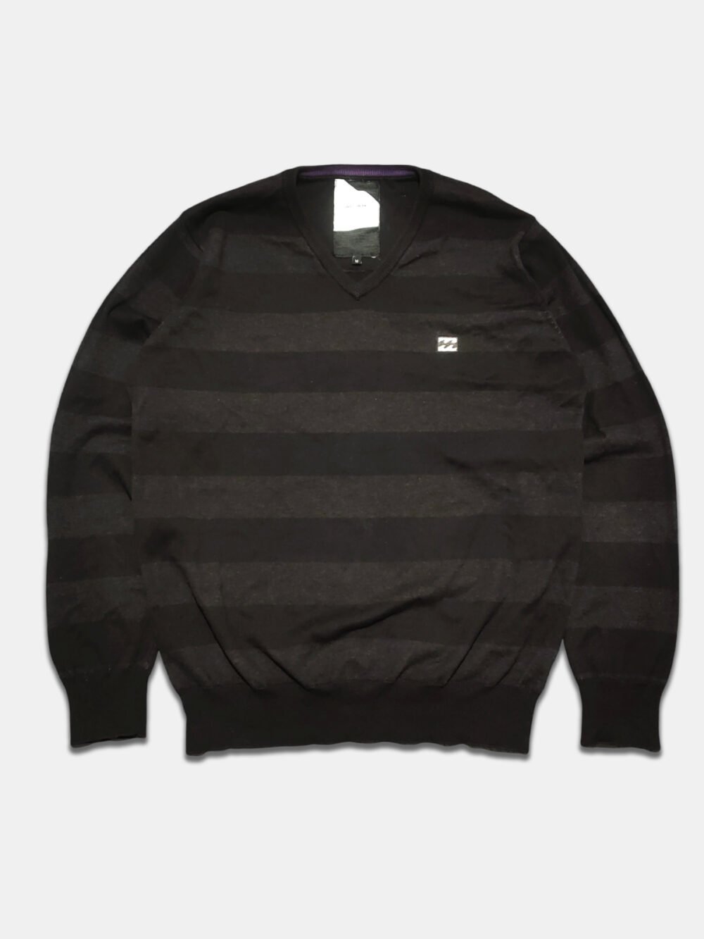 Vintage 2000s Lightweight Sweater 'Billabong' Striped Black Grey (M)