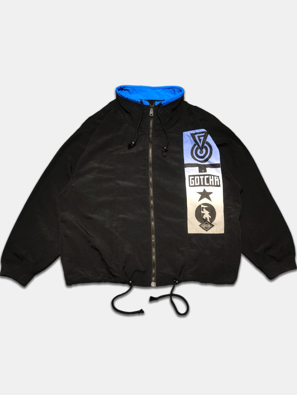 Vintage 90s Full Zip Windbreaker Jacket 'Gotcha' Black Blue (L)